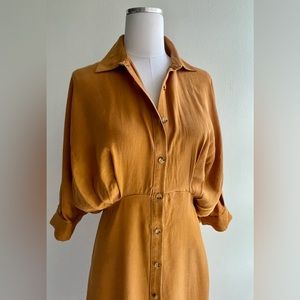 Women’s Zara, silky, 3/4 sleeve, button down, midi dress, gold, small